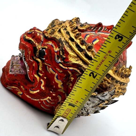 Traditional Handcrafted Thai Khon Mask Wall Art Intricate Red Gold Detail - Picture 4 of 9